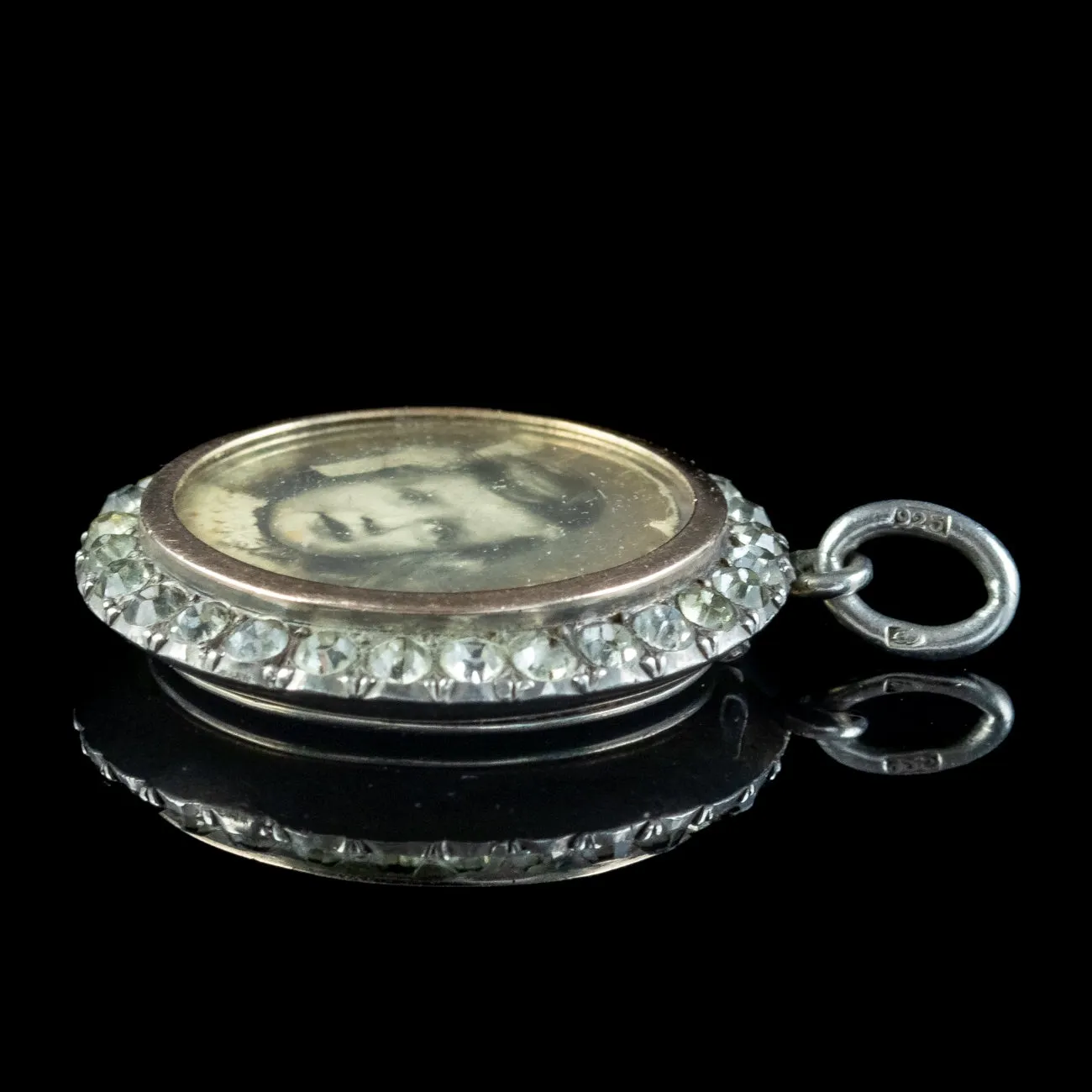 Antique Edwardian Paste Double Sided Photo Pendant Silver Gold Rim