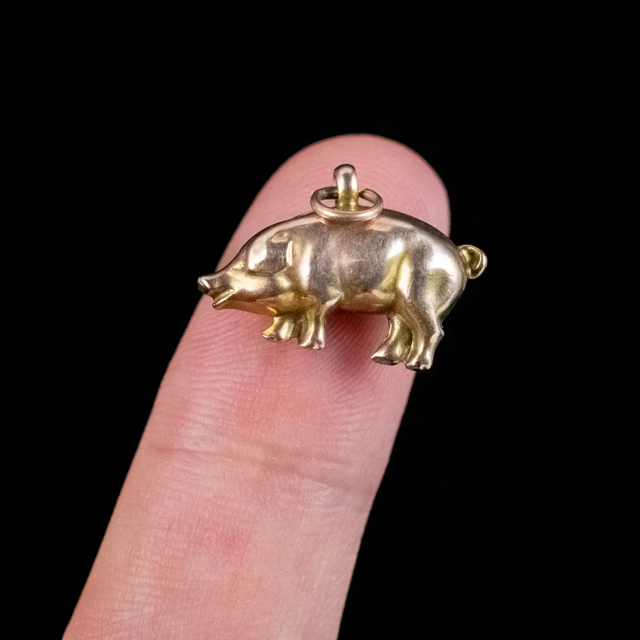 Antique Edwardian Pig Charm Pendant 9ct Gold Circa 1905