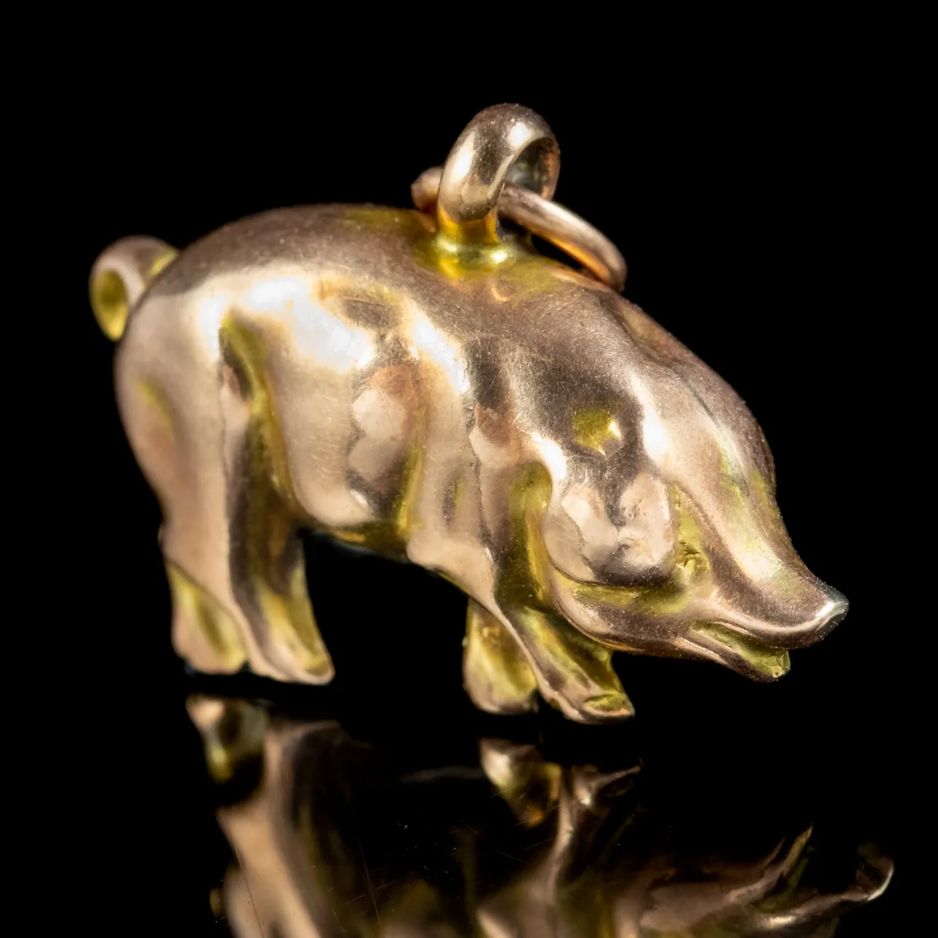 Antique Edwardian Pig Charm Pendant 9ct Gold Circa 1905