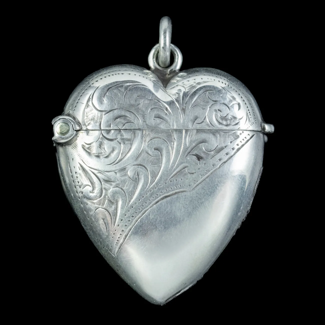 Antique Edwardian Silver Heart Vesta Case Pendant Dated 1908