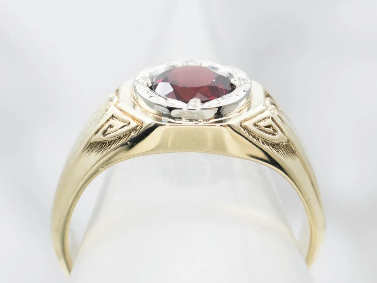 Antique Two Tone Gold Pyrope Garnet Solitaire Ring