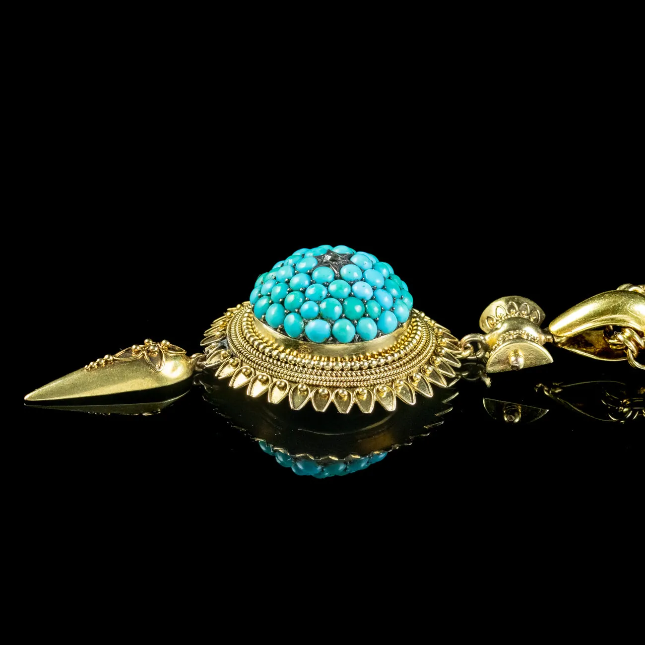 Antique Victorian Etruscan Turquoise Locket Pendant Necklace 18ct Gold