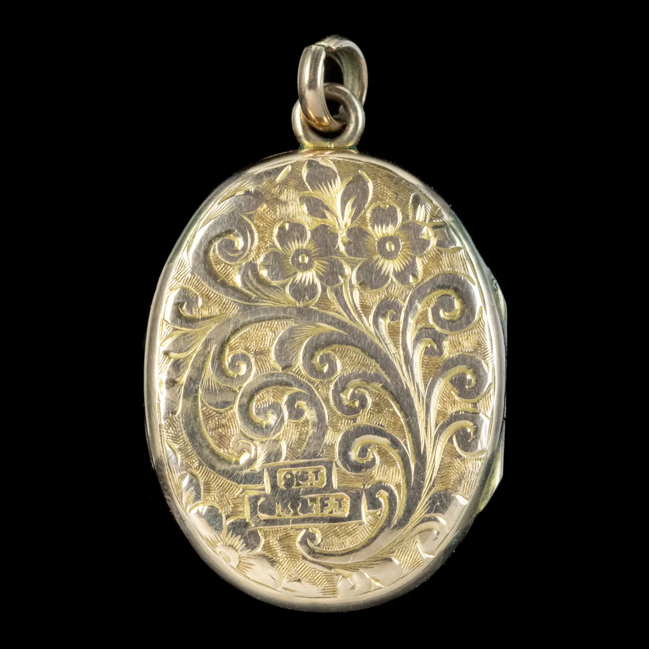 Antique Victorian Forget Me Not Locket 9ct Gold Back And Front