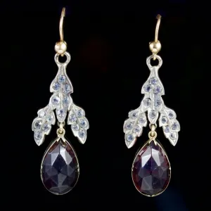 Antique Victorian Garnet Drop Earrings Gold Silver Circa 1880