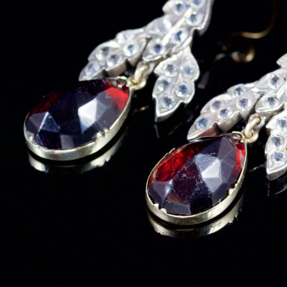 Antique Victorian Garnet Drop Earrings Gold Silver Circa 1880