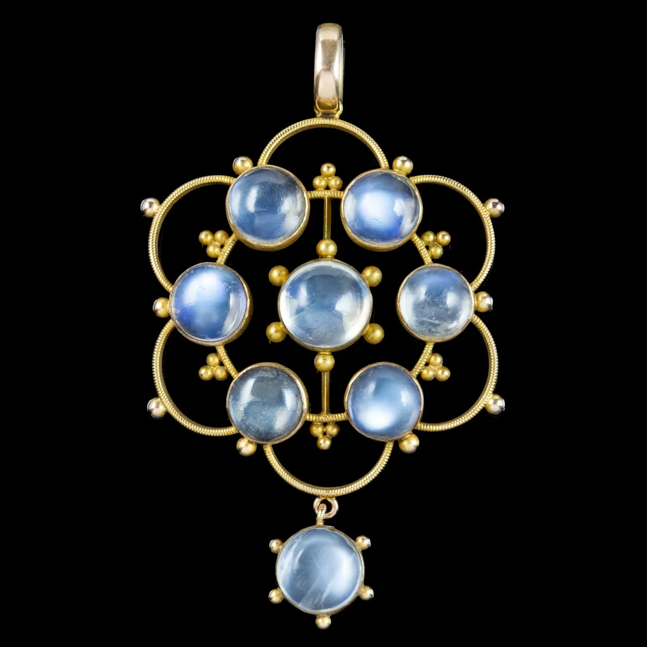 Antique Victorian Moonstone Flower Pendant 9ct Gold