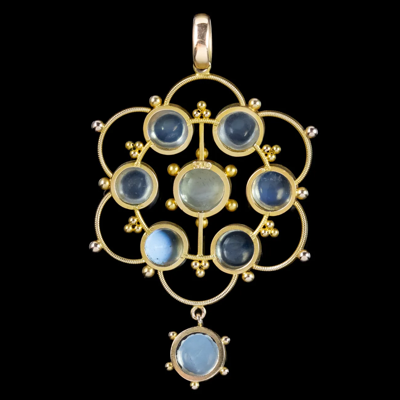 Antique Victorian Moonstone Flower Pendant 9ct Gold