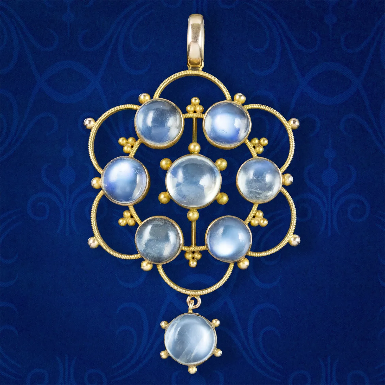 Antique Victorian Moonstone Flower Pendant 9ct Gold