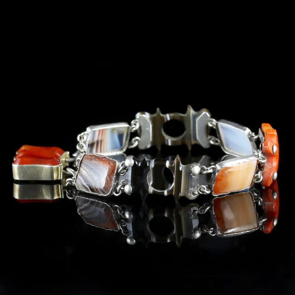 Antique Victorian Scottish Agate Padlock Bracelet Circa 1860