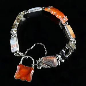 Antique Victorian Scottish Agate Padlock Bracelet Circa 1860