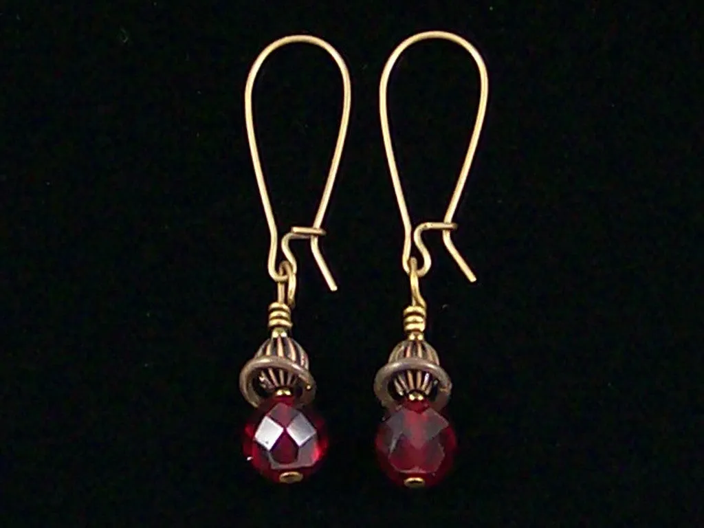 Antiqued medium earrings w/ Garnet crystal (Web-248)