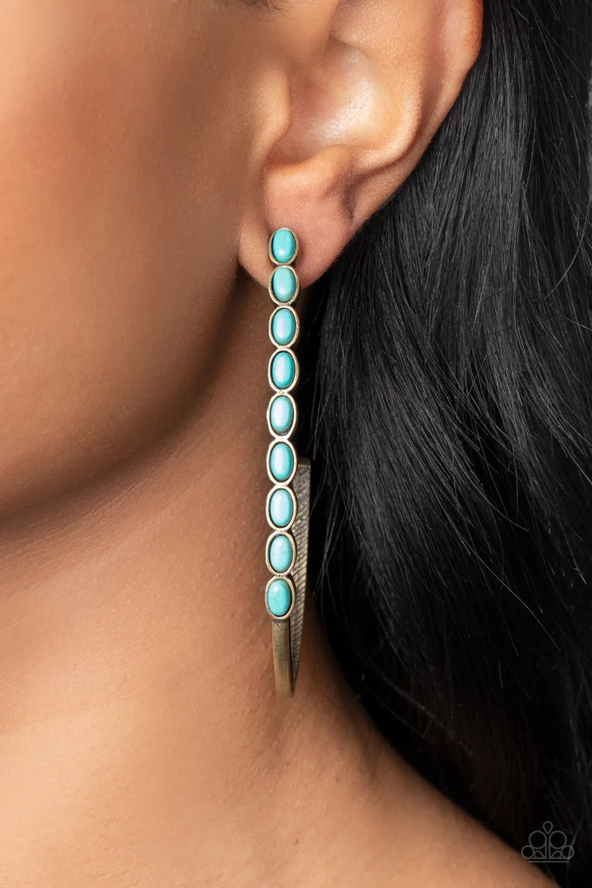 Artisan Soul - Brass - Oval Turquoise Stone J-Shape Paparazzi Hoop Earrings