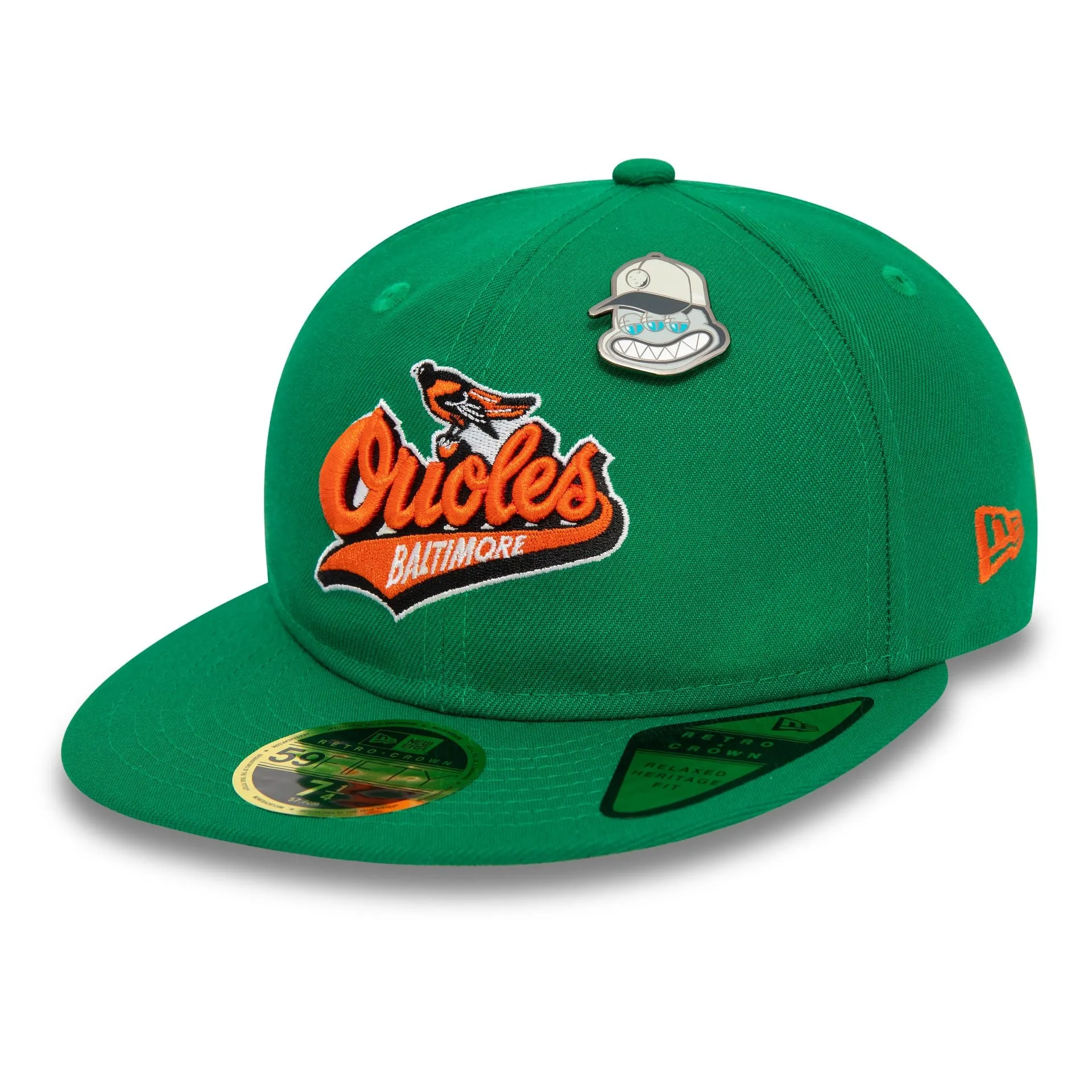 Baltimore Orioles MLB Cooperstown Pin Badge Green 59FIFTY Retro Crown Fitted Cap