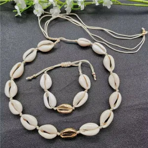 Beach Cowrie Shell Necklace and Bracelet Set