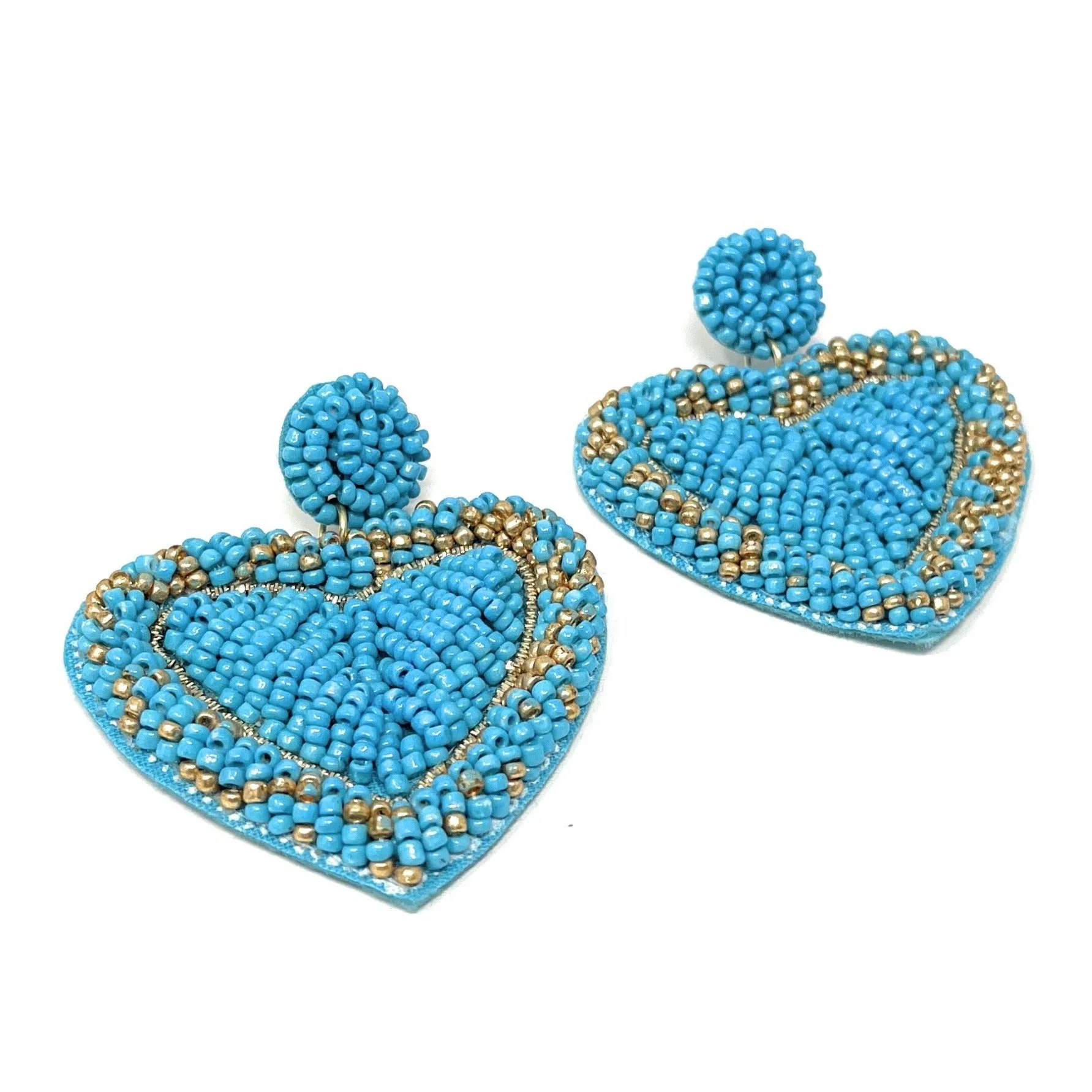 Beaded Turquoise Heart Earrings