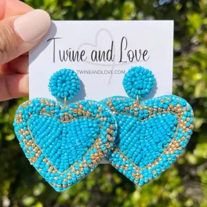 Beaded Turquoise Heart Earrings