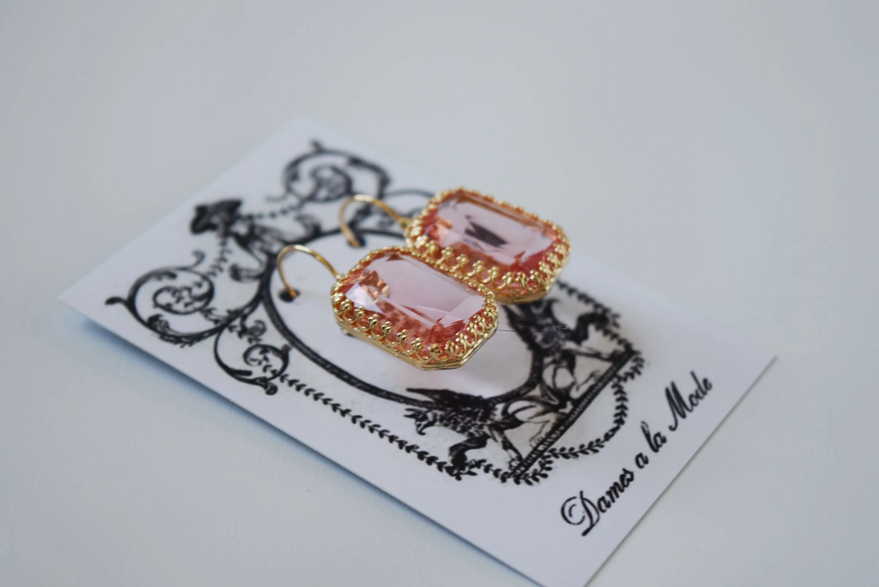 Blush Pink Crystal Crown Earrings