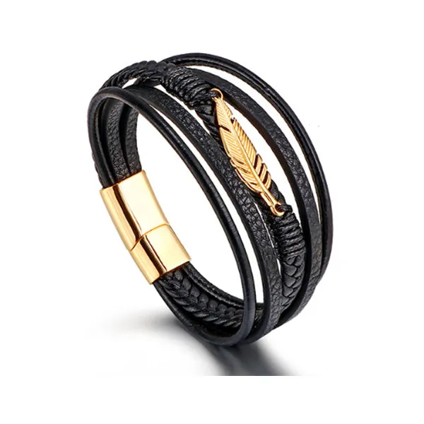 Braided Leather Magnetic Feather Bracelet (Circumference 21.5cm) 編織皮革磁扣羽毛手鍊 (鍊長 21.5cm) KJBR16144