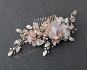 Bridal Hair Flower in Ivory and Light Gold