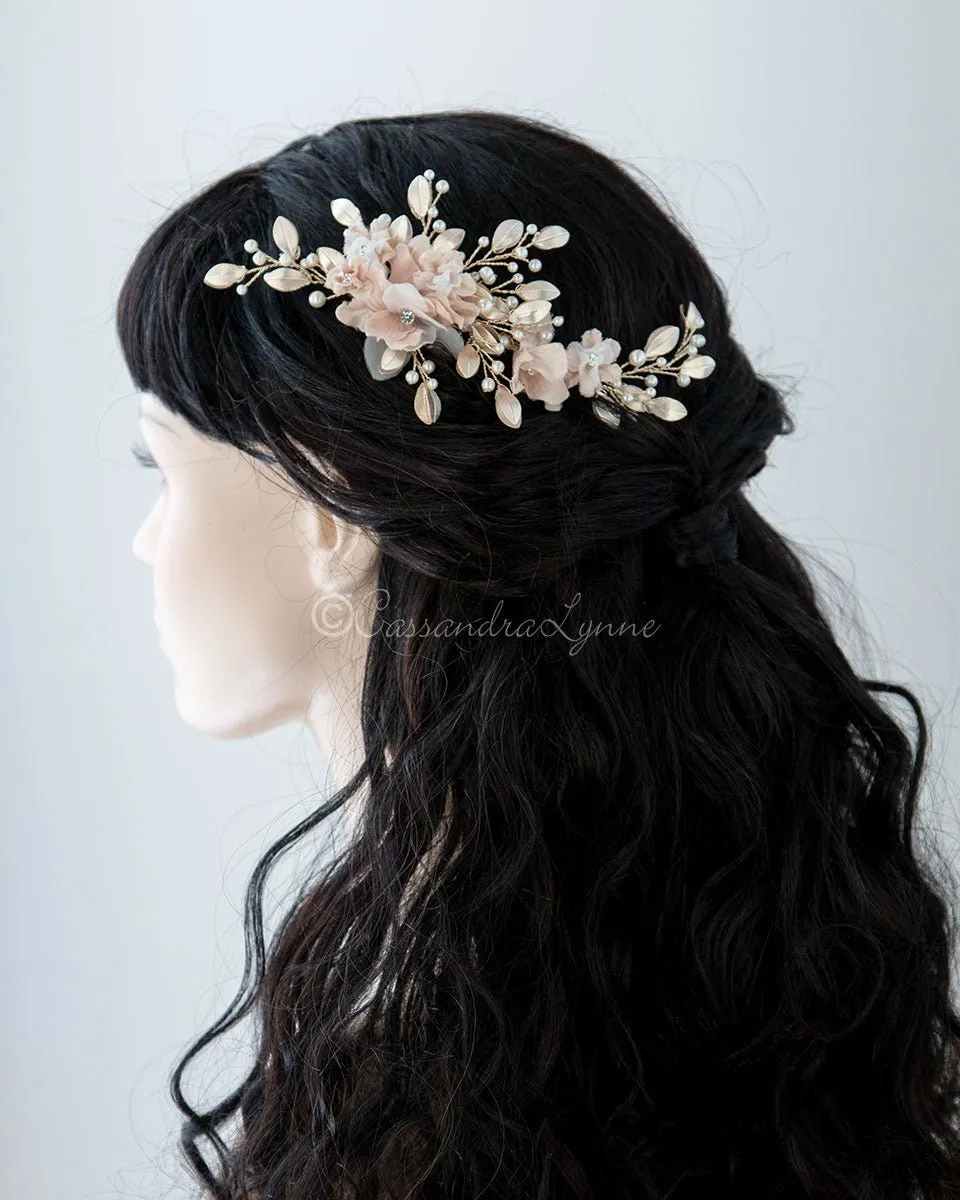 Bridal Hair Flower in Ivory and Light Gold