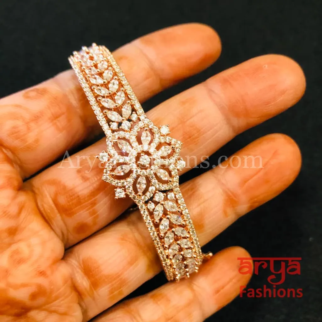 Bridal Rose Gold CZ Bracelet/ Indian Cubic Zirconia Bracelet