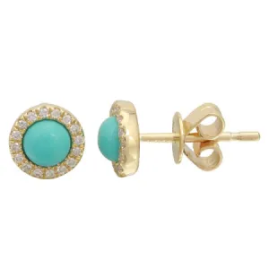 Cabochon Turquoise Diamond Halo Stud Earrings