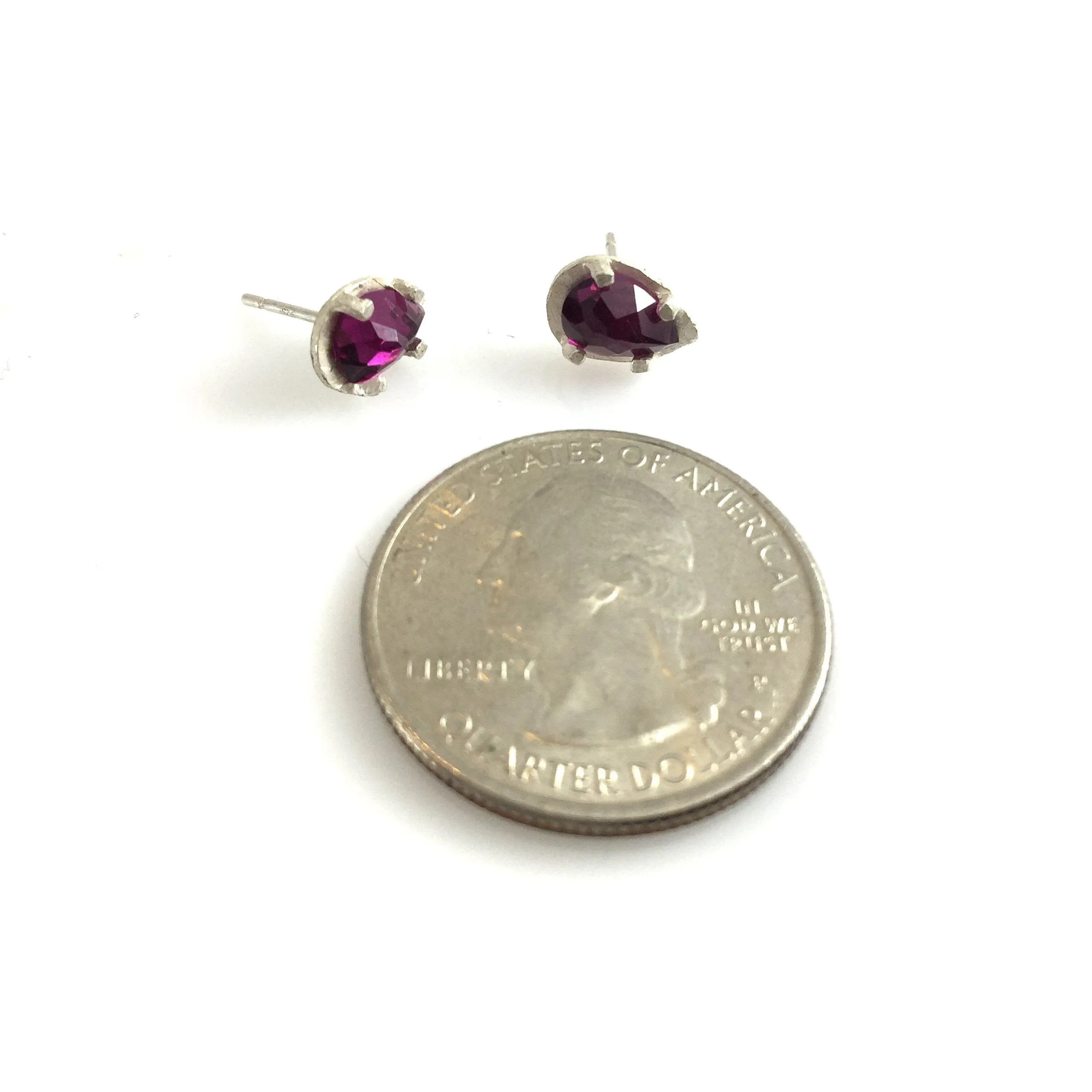 Carved Teardrop Studs - Rhodonite Garnet