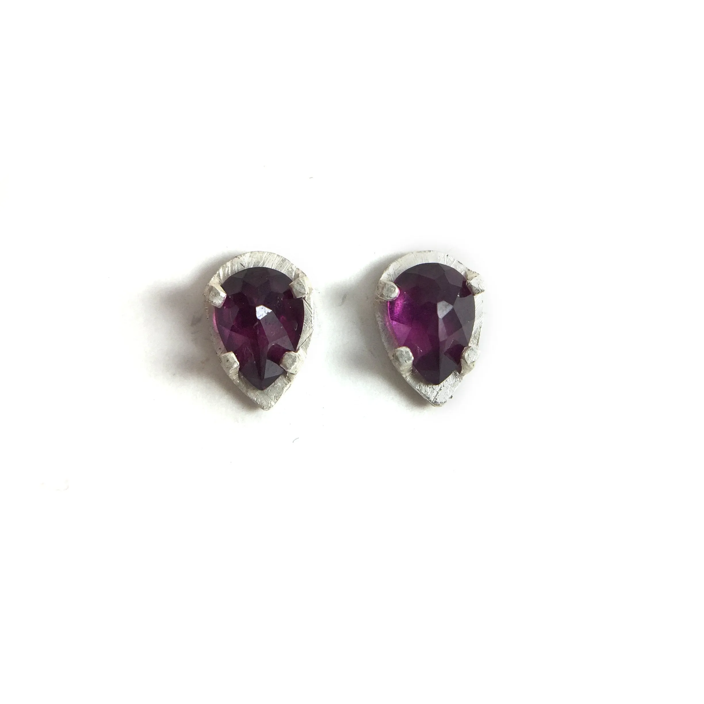 Carved Teardrop Studs - Rhodonite Garnet