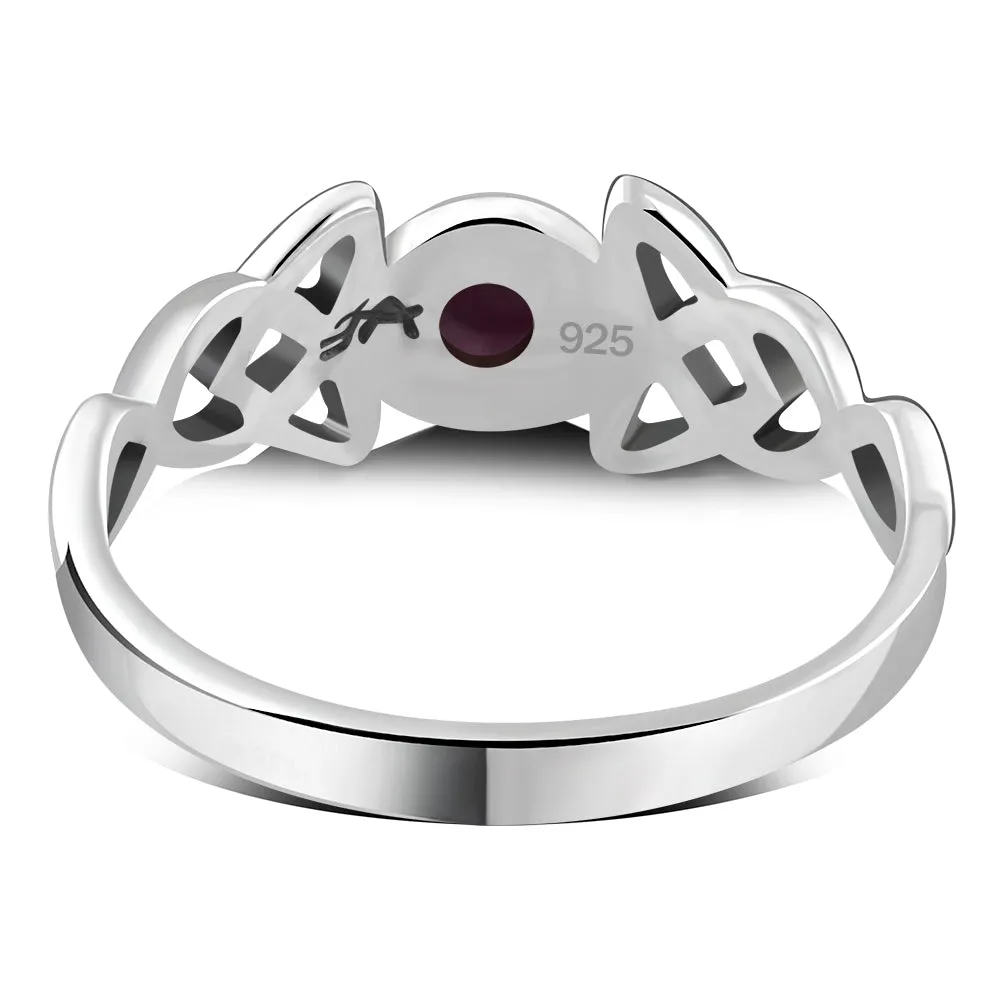 Celtic Trinity Silver Garnet Stone Ring