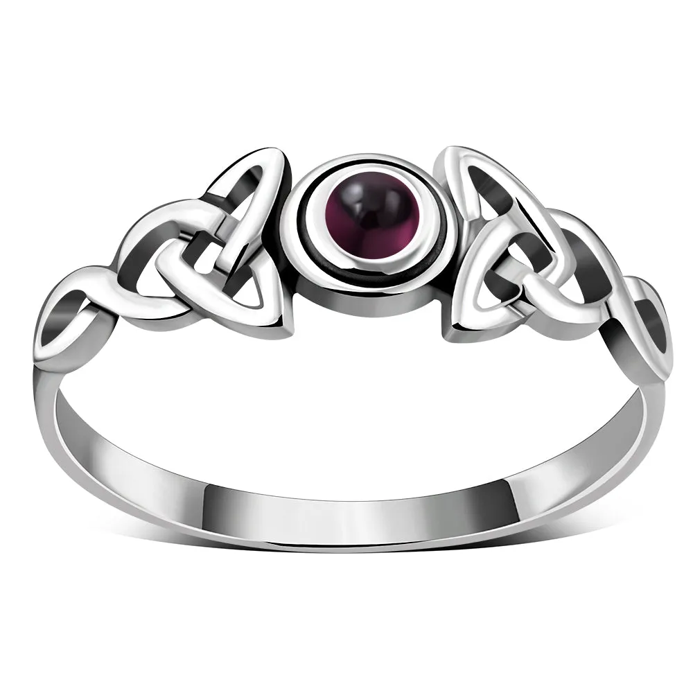 Celtic Trinity Silver Garnet Stone Ring