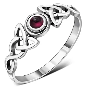 Celtic Trinity Silver Garnet Stone Ring