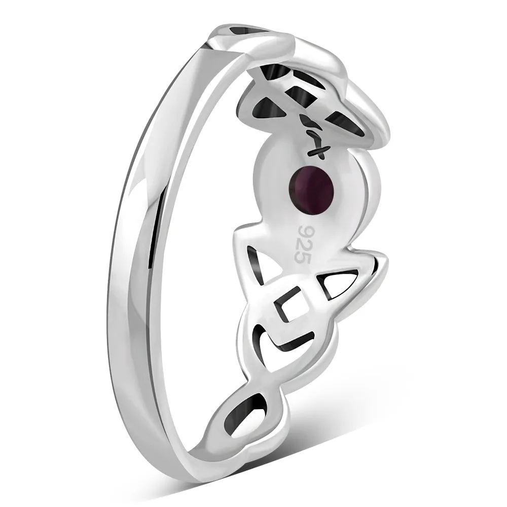 Celtic Trinity Silver Garnet Stone Ring