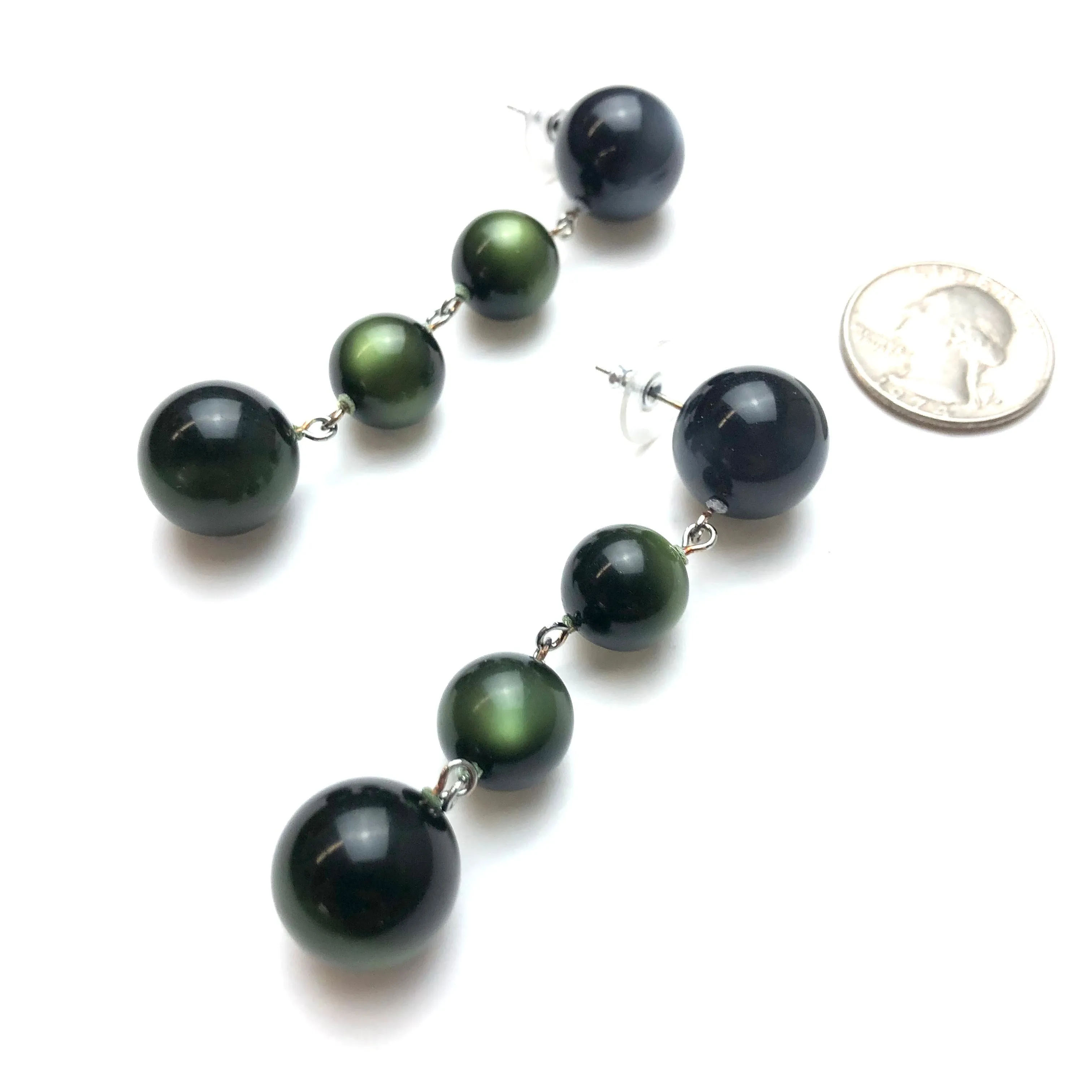 Charcoal & Forest Green Moonglow Quad Drop Earrings