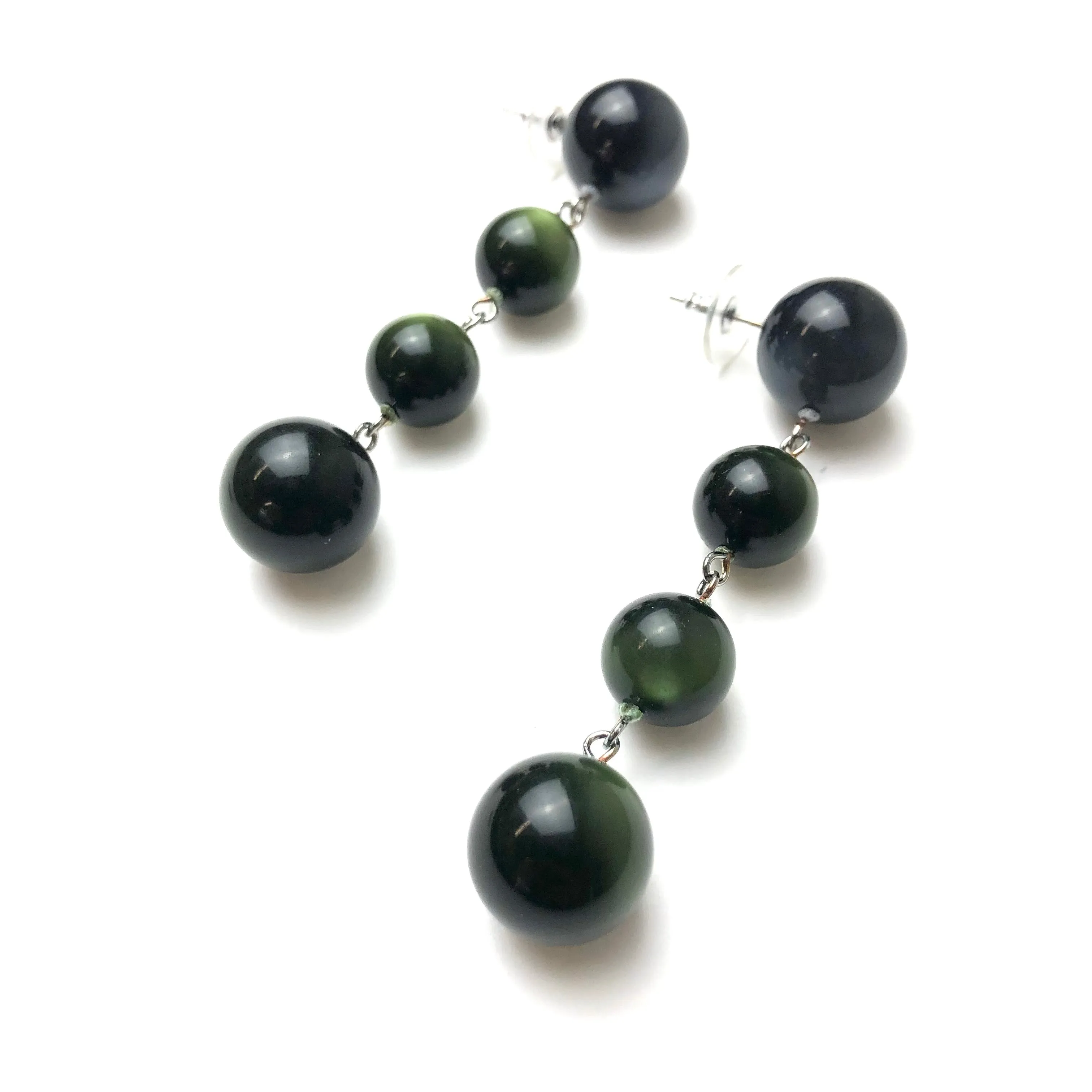 Charcoal & Forest Green Moonglow Quad Drop Earrings