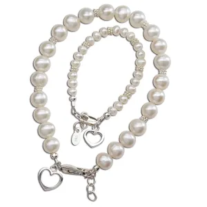 Cherished Moments Mom & Me Hearts Entwined Freshwater Pearls Bracelet Set 0-12M