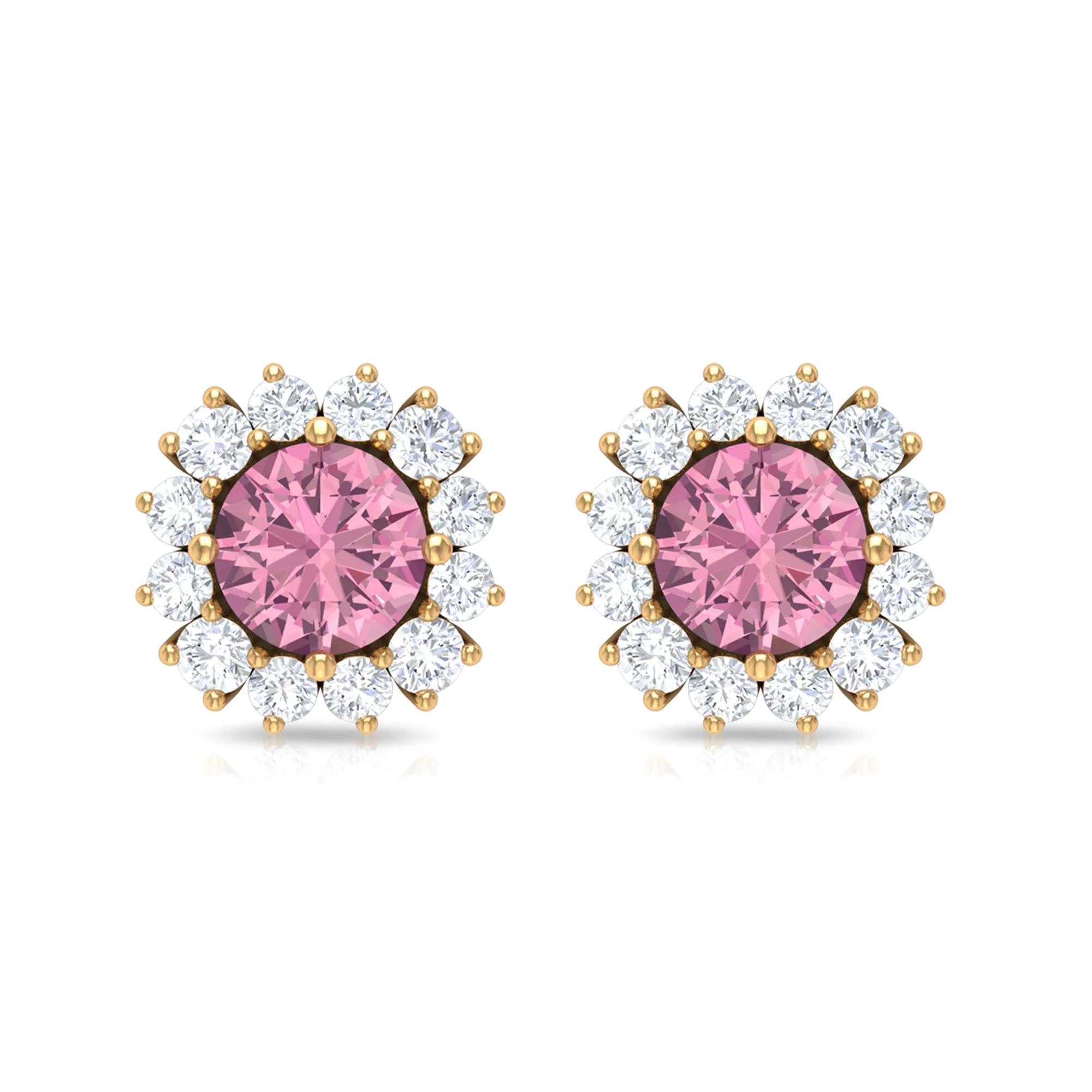 Classic Pink Tourmaline Stud Earrings with Diamond Halo