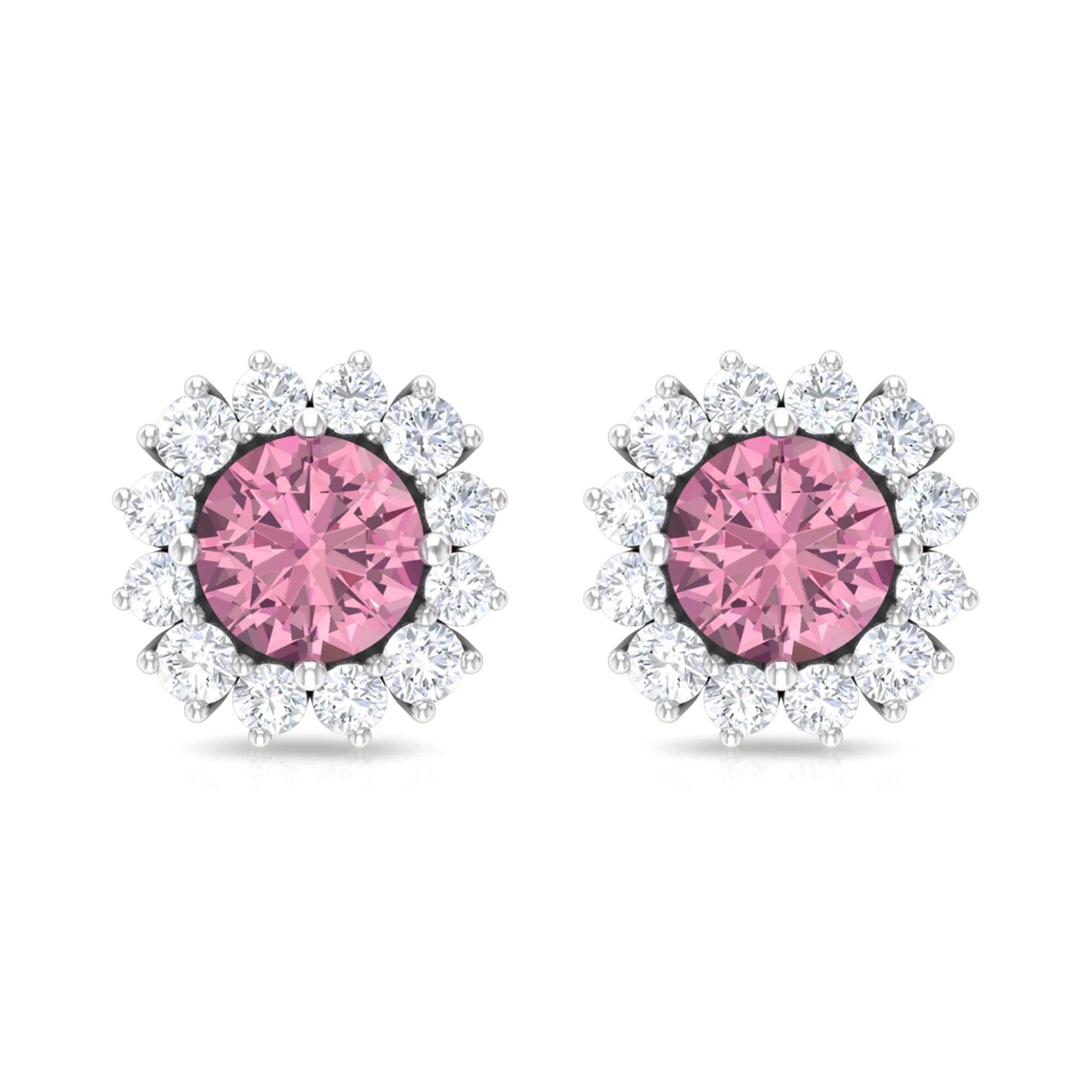 Classic Pink Tourmaline Stud Earrings with Diamond Halo