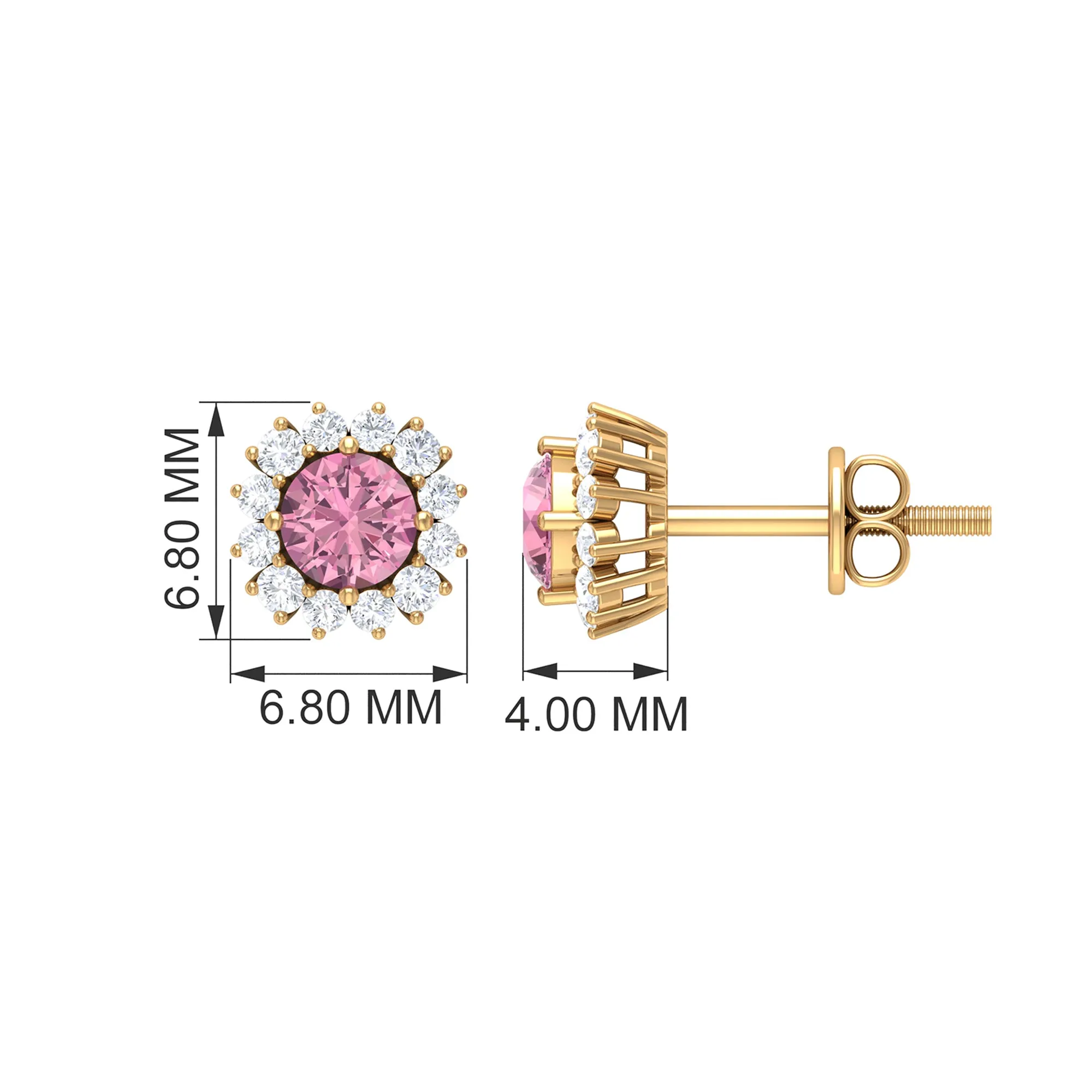 Classic Pink Tourmaline Stud Earrings with Diamond Halo