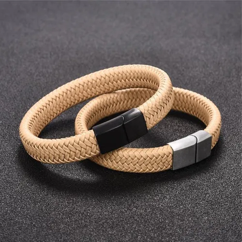 Classy Men Khaki Braided Leather Bracelet