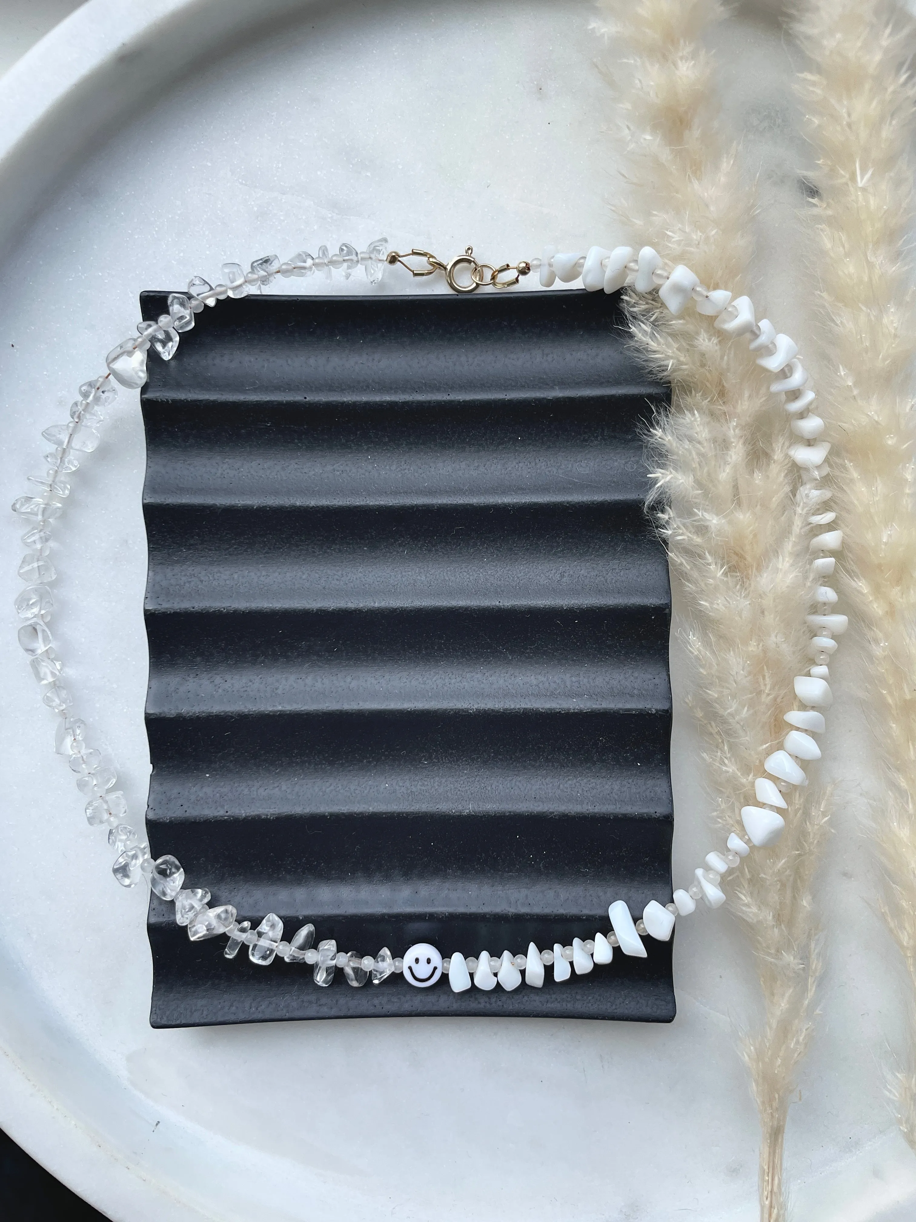 Clear Quartz & White Agate smiley choker