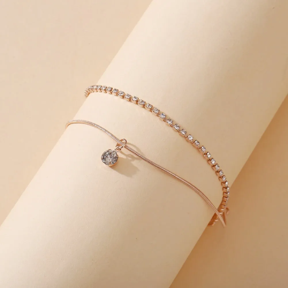 Creative And Simple New Double-layer Diamond-studded Snake Bone Anklet