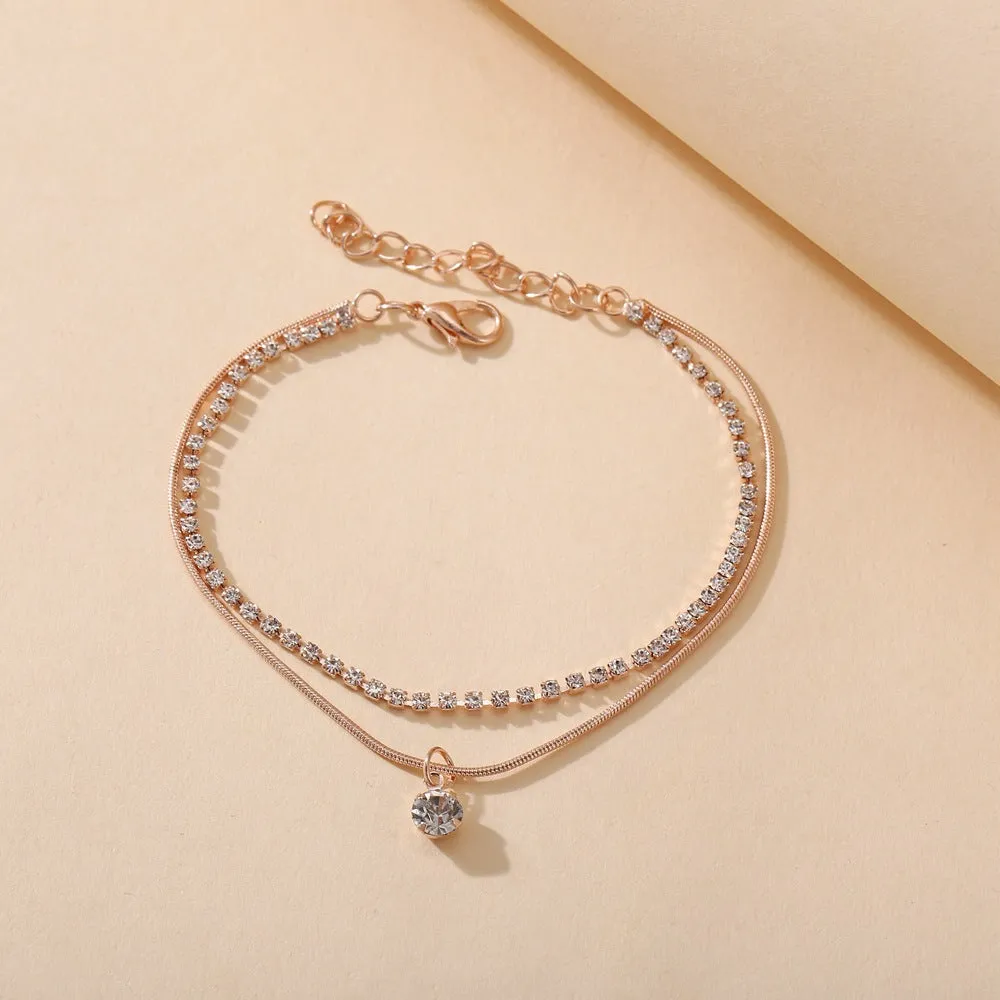 Creative And Simple New Double-layer Diamond-studded Snake Bone Anklet