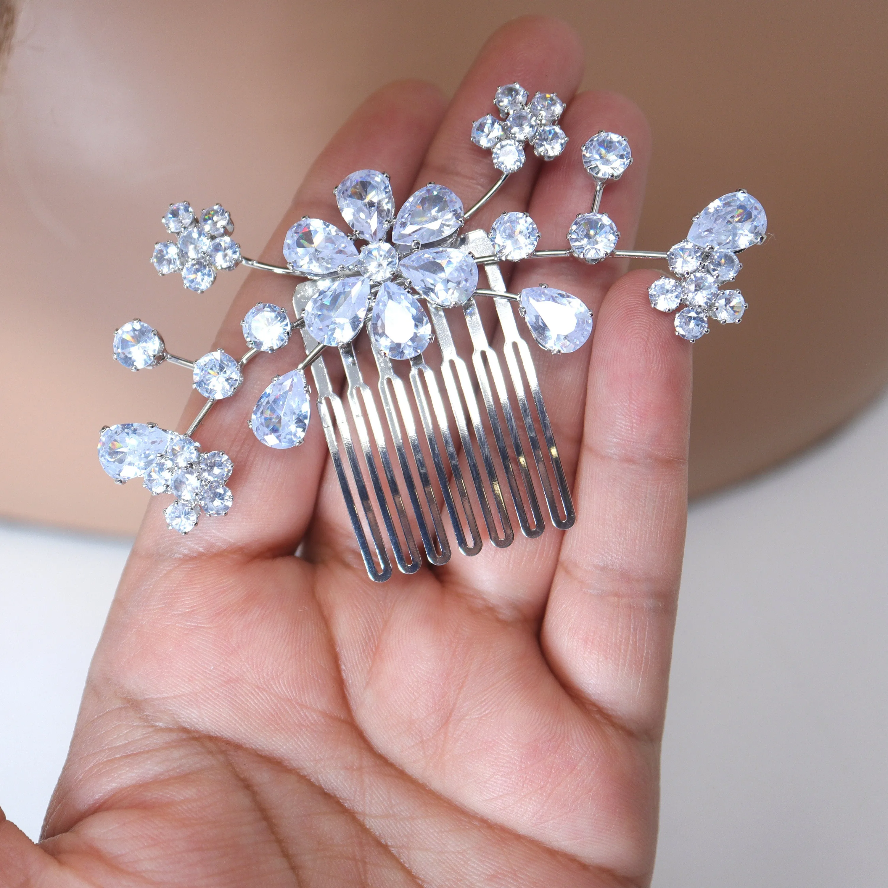 Cubic Zirconia, Charismatic Teardrop Floral  Bridal Hair Comb, Bridal Hair Accessories, Wedding Hair Accessory, Bridal Hair Comb.