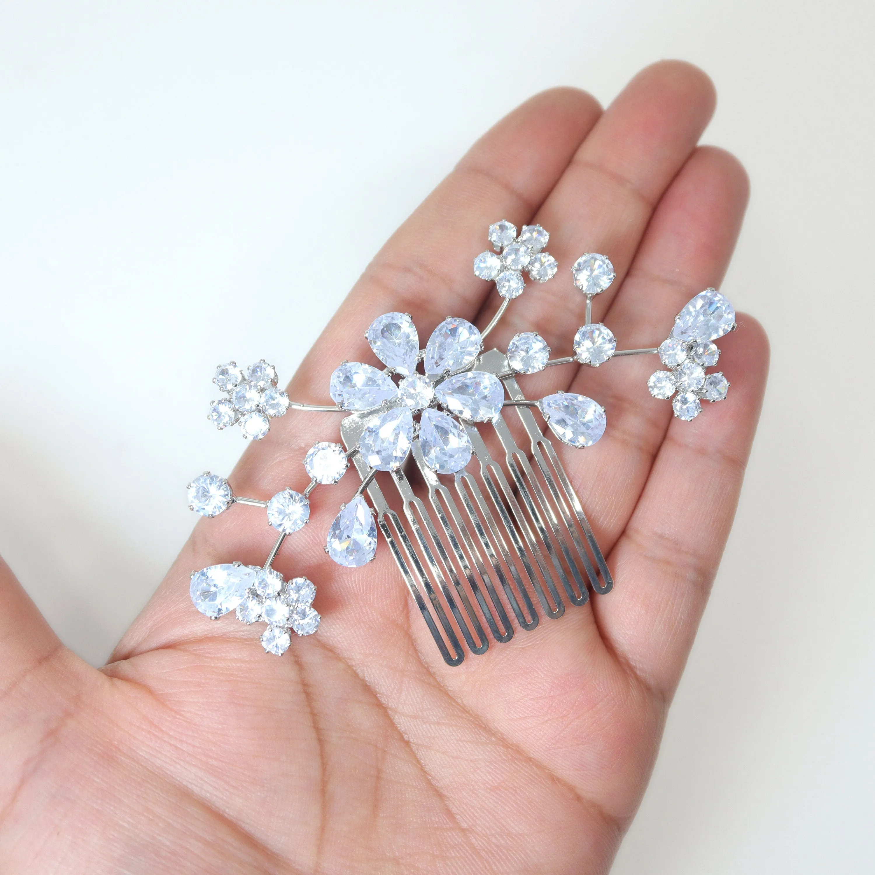 Cubic Zirconia, Charismatic Teardrop Floral  Bridal Hair Comb, Bridal Hair Accessories, Wedding Hair Accessory, Bridal Hair Comb.