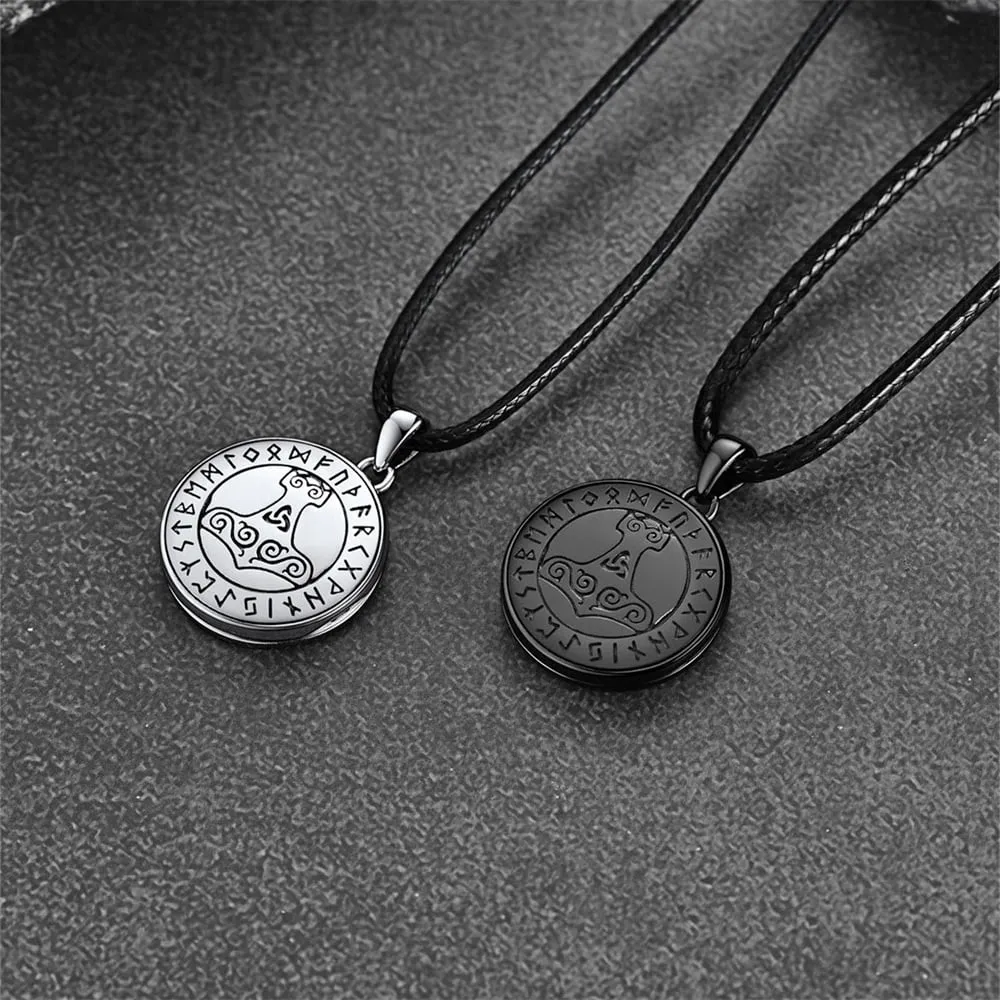 Customized Viking Thor's Hammer Photo Locket Necklace with Runes for Men