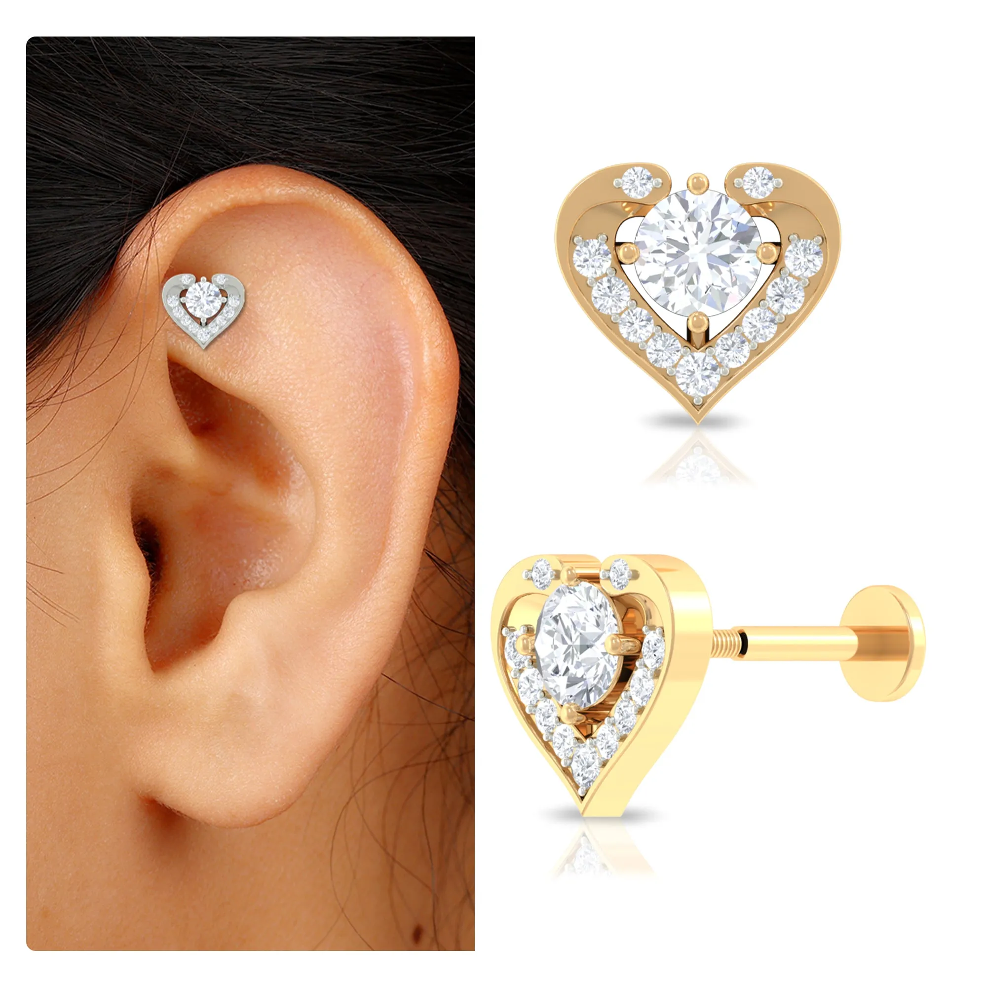 Cute Moissanite Heart Shape Cartilage Earring