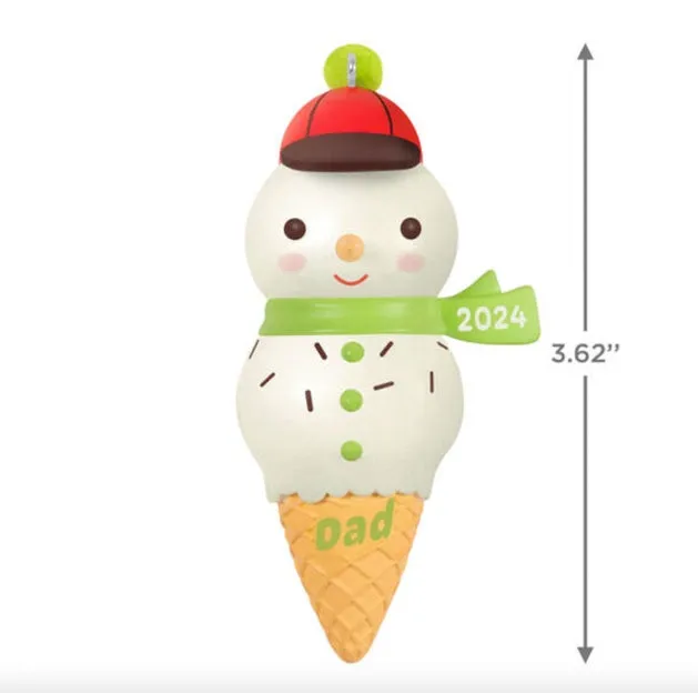 Dad Snowman Ice Cream Cone 2024 Ornament