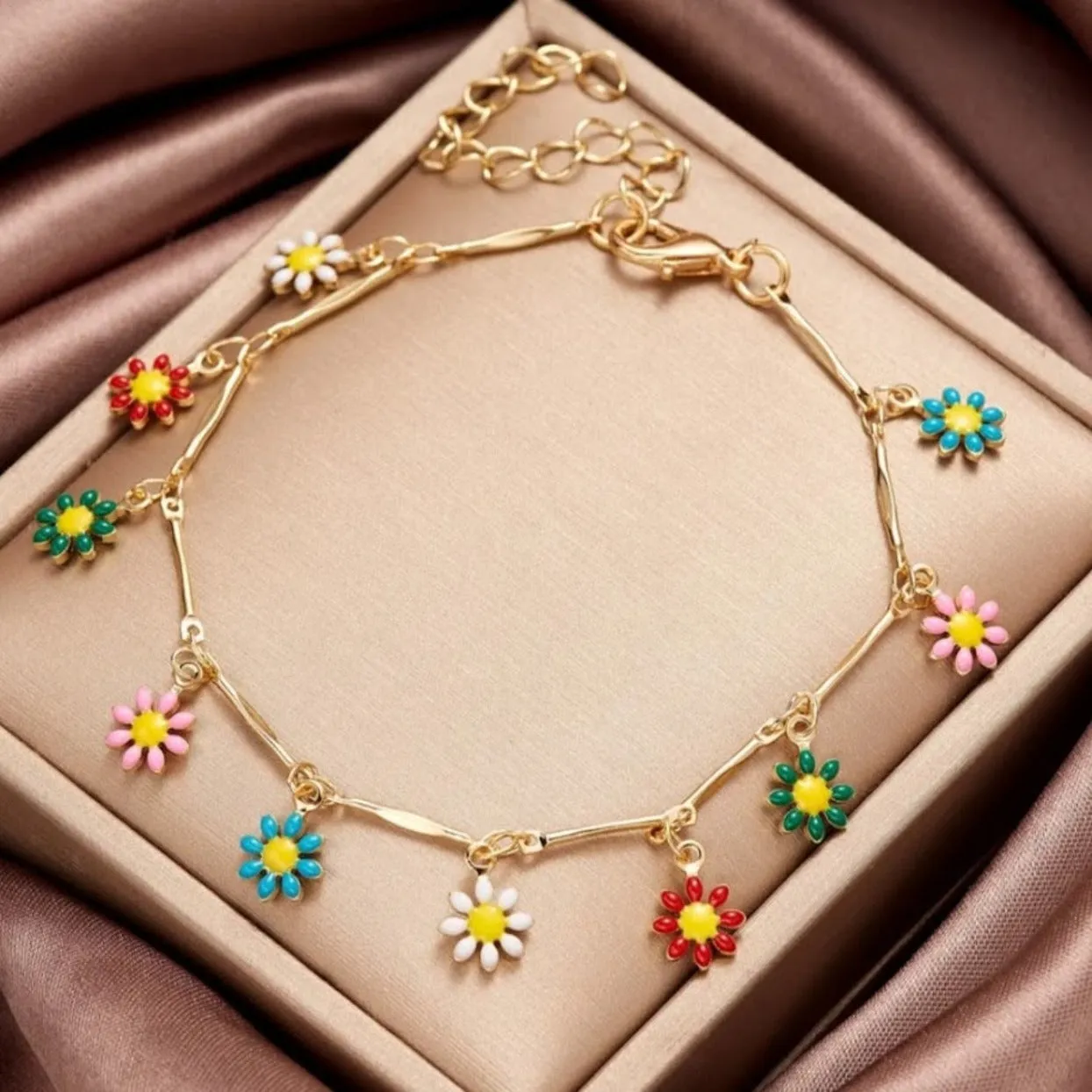 DAISY RAINBOWS 18K GOLD OR SILVER  WATERPROOF ANKLET