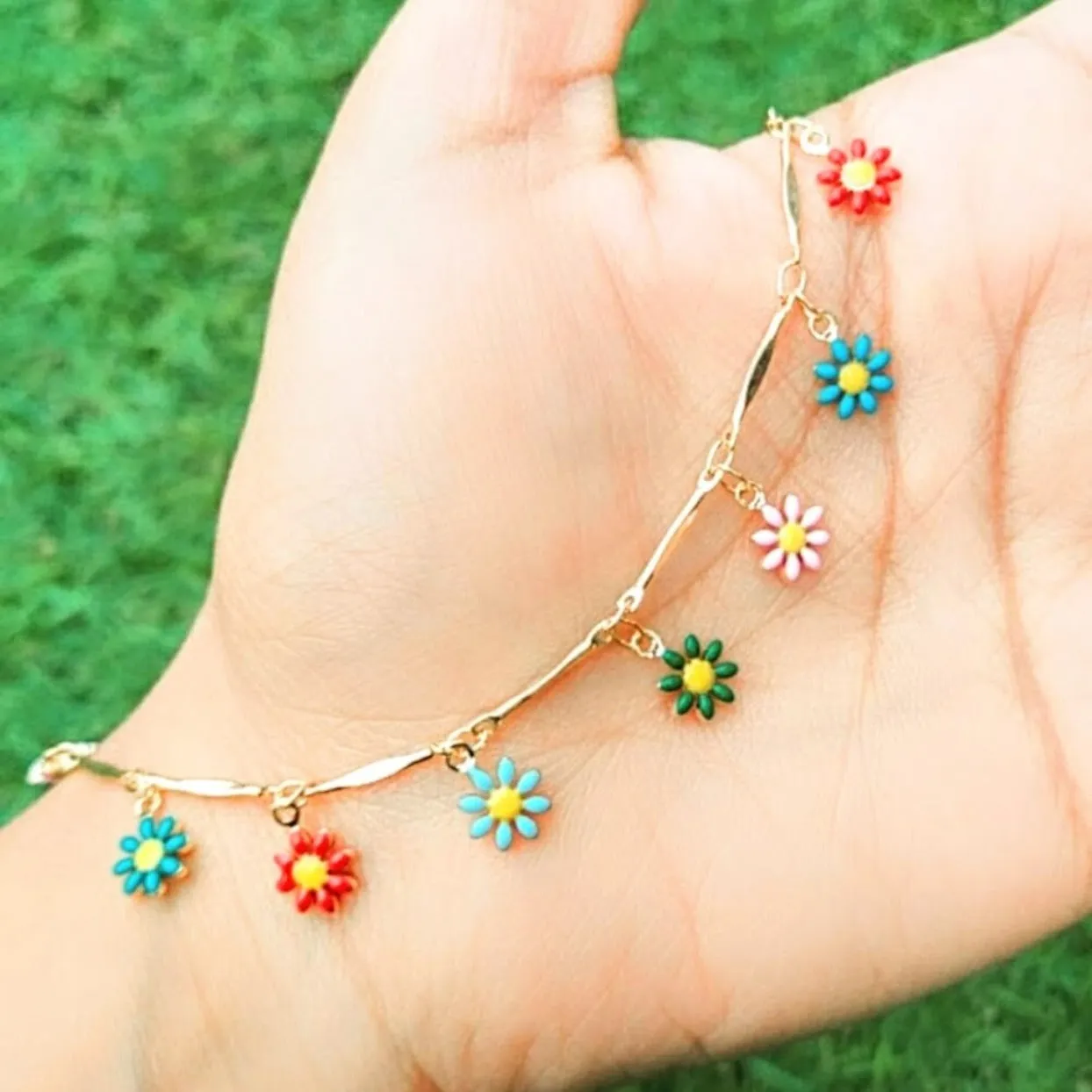 DAISY RAINBOWS 18K GOLD OR SILVER  WATERPROOF ANKLET