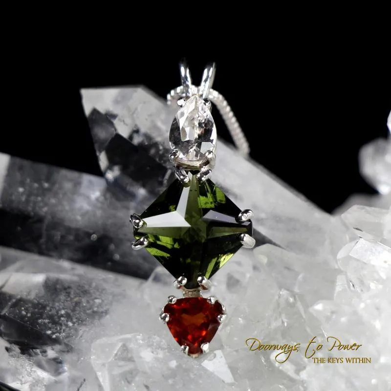 Danburite Moldavite Hessonite Garnet Mini Magician Stone Pendant